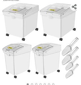 lot 72719 image: VEVOR Ingredient Bin,6.6 Gallons, Rice Storage Container on Wheels, Pantry Airtight Pet Food Storage with Flip Lid Scoops,MISSING ONE LID