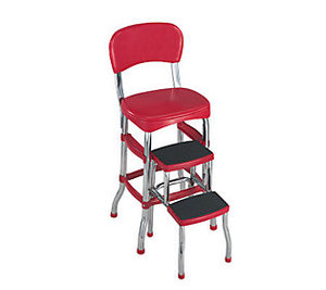 lot 59358 image: COSCO Stylaire Retro Chair  2-Step Step Stool with Pull-Out Steps, Steel and Vinyl, Red