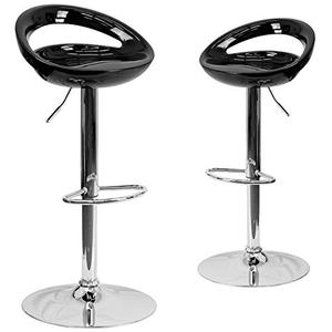 lot 60700 image: Flash Furniture Contemporary Roundded Back Plastic Adjustable Height Barstool, Black with Chrome Base (2 Pack) (Retails $170)
