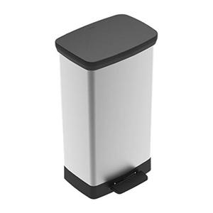 lot 60858 image: Curver Deco Step-On Trash Can and Recycle Bin with Lid, Silver  (13 Gallon)