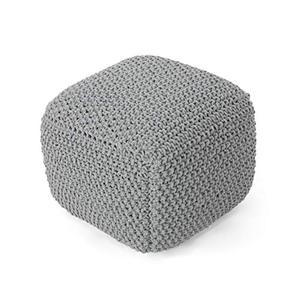 lot 60896 image: Christopher Knight Home Teresa Knitted Cotton Square Pouf, Light Grey