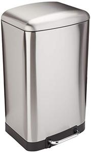 lot 60901 image: Amazon Basics Soft-Close, Smudge Resistant Trash Can with Foot Pedal, Brushed Stainless Steel  (40L)
