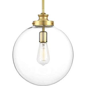 lot 60920 image: Penn Collection 1-Light Clear Glass Farmhouse Pendant Light, Natural Brass