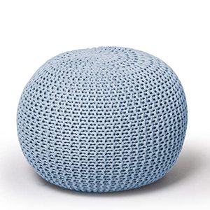 lot 60922 image: Urban Shop Round Knit Pouf Hand Woven Cotton, Light Blue