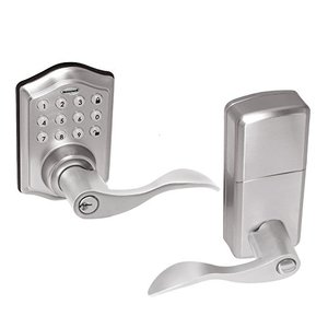 lot 61345 image: Honeywell Electronic Entry Lever Door Lock, Satin Nickel  (6.5 x 8.8 x 9)