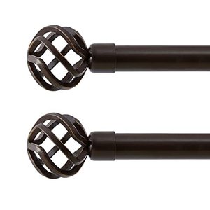 lot 61354 image: Oneach 28-48 Adjustable Curtain Rod 34 Extendable Metal Single Window Rod, Brown  (2 Pack)