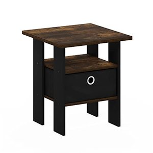 lot 61369 image: Furinno Andrey End Side Night StandBedside Table with Bin Drawer, Amber Pine and Black