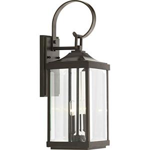 lot 61370 image: Gibbes Street Collection 2-Light Clear Beveled Glass New Traditional Outdoor Medium Wall Lantern Light, Antique Bronze