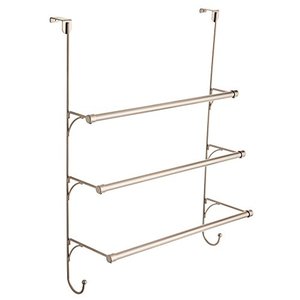 lot 61383 image: Franklin Brass Over The Door Triple Towel Rack with Hooks, Satin Nickel  (18.66 x 8.27 x 24.57)