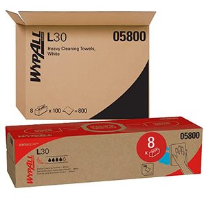 lot 61384 image: WypAll General Clean Heavy Duty Cleaning Towels, Strong and Soft Wipes, White, 100 Sheets  Pop-Up Box, 8 Boxes  Case, 800 Wipes  Case