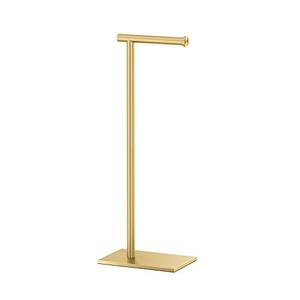 lot 61392 image: Gatco Modern Rectangle Base Freestanding Toilet Paper Holder, Brushed Brass  (22.25�)