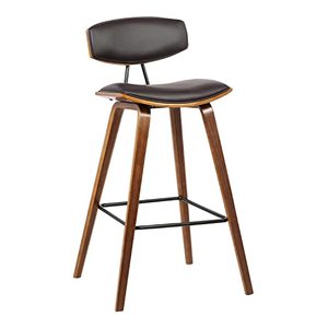 lot 61803 image: Armen Living Fox Counter Height Faux Leather and Walnut Wood Mid-Century Modern Bar Stool, Brown  (25.5)