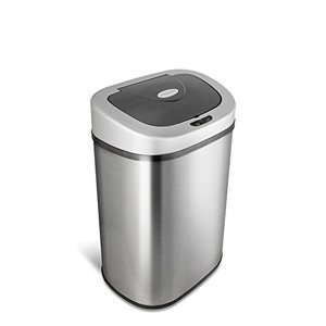 lot 61813 image: NINESTARS Automatic Touchless Infrared Motion Sensor Oval Trash Can with Stainless Steel Base and Black Lid  (21 Gallon)