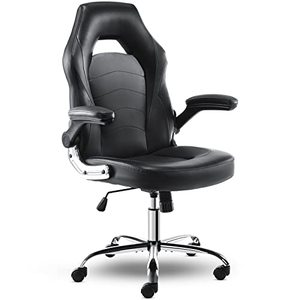 lot 61820 image: Ergonomic Gaming Office Chair - PU Leather Executive Swivel Computer Desk Chair with Flip-up Armrests and Lumbar Support for Working, Studying, Gaming, Grey