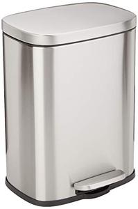 lot 61832 image: Amazon Basics Soft-Close Smudge Resistant Trash Can with Foot Pedal, Brushed Stainless Steel and Satin Nickel Finish  (12L)