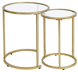 lot 62257 image: Glass Nesting Side End Tables Round Small Stacking Drink Coffee Table, Gold  (Set of 2)