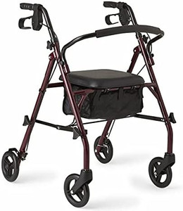 lot 62283 image: Medline Acero Rollator Steel Rolling Walker, Black and Red  (Retails $72)