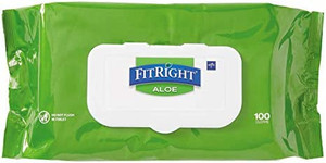 lot 62669 image: Medline FitRight Aloe Personal Cleansing Cloth Wipes, Unscented, White  (8 x 12)