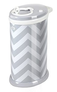 lot 62670 image: Ubbi Steel Odor Locking Diaper Pail, Gray Chevron  (Retails $80)