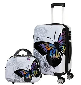 lot 62281 image: World Traveler Carry-on Spinner Luggage Set, Black and White Butterfly  (2pcs)  (Retails $95)