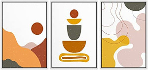 lot 4707 image: Retail $89.99 IDEA4WALL Framed Wall Art Print Set Brown, Pink, Green & Orange Polygon Variety