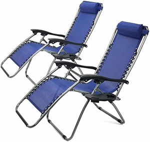 lot 4712 image: Retail $179.00 MTN-G 1 Pair Beach Park Patio Zero Gravity Reclining Chairs Outdoor Patio Pool 2 Navy Blue Chairs