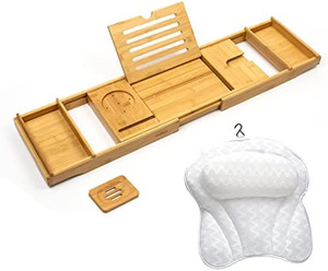 lot 4723 image: Royal Bamboo Bathtub Caddy Tray Bath Tray for Tub, Adjustable Bathroom Bathtub Organizer with Book Tablet Wine Glass Cup Towel Holder,Distinctive Gift