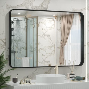 lot 4728 image: Retail $179.99 TokeShimi 40 x 30 Inch Wall Mirror for Bathroom Black Metal Frame Decorative Rectangular