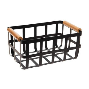 lot 4739 image: Simplify Rectangular Metal Storage Basket with Bamboo Handles