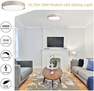 lot 4757 image: Retail $69.99 15.8 Inch Flush Mount Ceiling Light, Gold LED Ceiling Lighting Fixture 30W 6000K Warm