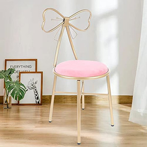 lot 4778 image: Retail $58.99 Fetcoi Pink Butterfly Bow Tie Vanity Chair Room Makeup Stool, Modern Velvet Gold