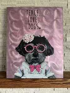 lot 5708 image: Ilove Home Decor Metal Wall Art - Peace Love Dogs Decor Wall Art - Realistic Wall Art Dog with Glasses 24x19x1.5