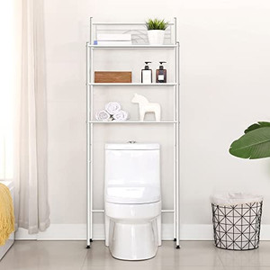 lot 5714 image: MallBoo Toilet Storage Rack, 3 -Tier Over-The-Toilet Bathroom Spacesaver - Easy to Assemble,9.5 D x 26.7 W x 64.4 H(White)