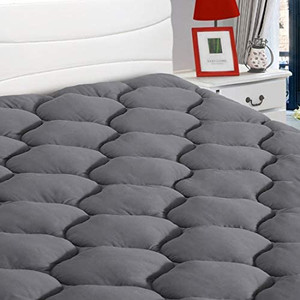 lot 5725 image: LEISURE TOWN Full Mattress Pad Cover Cooling Mattress Topper Cotton Top Pillow Top with Snow Down Alternative Fill (Full, Dark Grey)