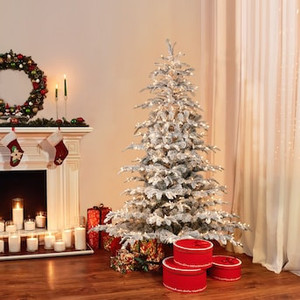 lot 5731 image: $$317 RETAIL--Puleo International 6.5-ft Aspen Fir Pre-lit Flocked Artificial Christmas Tree with 500 Constant Yellow Incandescent Lights