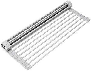 lot 5746 image: Surpahs 17.5 x 13.1 Over-The-Sink Silicone Wrapped Steel Roll-Up Foldable Dish Drying Rack