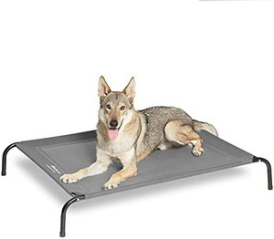 lot 5750 image: Bedsure Large Elevated Cooling Outdoor Dog Bed - Raised Dog Cots Beds for Large Dogs, Portable Indoor & Outdoor Pet Hammock Bed with Skid-Resistant Feet, Frame with Breathable Mesh, Grey, 49 inches