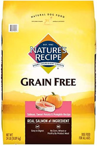lot 5755 image: Natures Recipe Grain Free Dry Dog Food, Salmon, Sweet Potato & Pumpkin Recipe, 24 Pound Bag, Easy to Digest