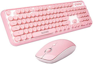 lot 5792 image: SADES V2020 Wireless Keyboard and Mouse Combo,Pink Wireless Keyboard with Round Keycaps,2.4GHz Dropout-Free Connection,Long Battery Life,Cute Wireless Moues for PCLaptopMac(Pink)