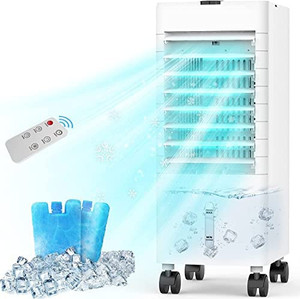 lot 6701 image: RETAIL $160Evaporative Air Cooler - SEEPER 3-IN-1 Portable Air Conditioner for Room, 1-Second Cooling Tower Fan w 20FT Remote & 12H Smart Timer, 1Gal Water Tank, 60° Oscillating Swamp Cooler for Home Office