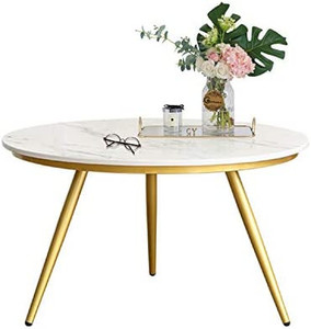 lot 6702 image: RETAIL $200Apeagle White Marble Coffee Table Gold for Living RoomBalconyHomeOffice Round top Tables(Small Size 25.6 x 15.75 inches, Gold)