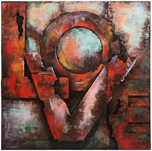 lot 6703 image: RETAIL $190 Empire Art Direct - PMO-130212-3232 Love Mixed Media Iron Hand Painted Dimensional Wall Art, 32 x 32 x 2.6, Ready to Hang
