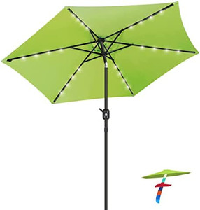 lot 6705 image: FRUITEAM 7.5 Patio Umbrella, Outdoor Table Market Umbrella with Easy Push Button TiltCrank, 6 Ribs, UPF50 Thick Polyster Porch Umbrella Lime Green