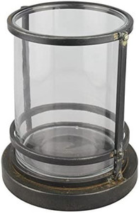 lot 6709 image: Stonebriar Industrial Black Metal Frame Pillar Candle Holder with Removable Glass Cylinder, Rustic Home Decor Accents for Dining Room, Living Room, Bathroom, and Bedroom, Tall