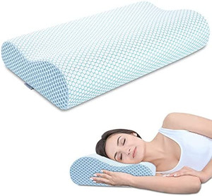 lot 6711 image: Memory Foam Pillow, Anvo Neck Contour Cervical Orthopedic Pillow for Sleeping Side Back Stomach Sleeper, Ergonomic Bed Pillow for Neck Pain - Blue White, Firm