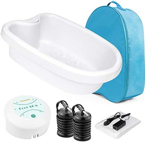 lot 6715 image: RETAIL $100 Ionic Foot Bath Detox Machine, Portable Ionic Foot Bath Detox Machine Cleanse for Home Beauty Salon Spa Use with 100 Liners (with Portable Handbag)