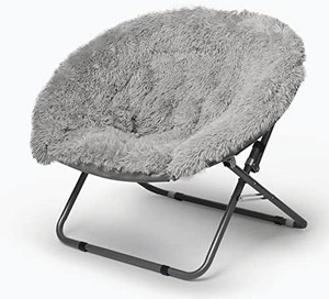 lot 6728 image: Urban Shop Oversized Mongolian Faux Fur Saucer Chair, Silver