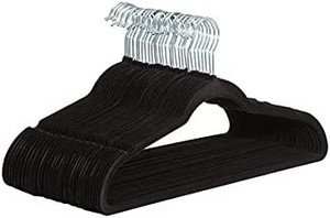 lot 6750 image: Amazon Basics Slim, Velvet, Non-Slip Suit Clothes Hangers, BlackSilver - Pack of 30