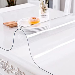 lot 6757 image: VEVOR Plastic Table Cover 36 x 60 Inch, 1.5 mm Thick Clear Table Protector, Rectangle Clear Desk Mat, Waterproof & Easy Cleaning for Office Dresser Night Stand