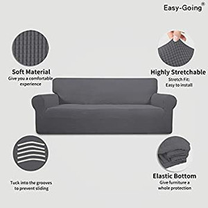 lot 6762 image: Easy-Going Stretch Sofa Slipcover 1-Piece Sofa Cover Furniture Protector Couch Soft with Elastic Bottom for Kids, Polyester Spandex Jacquard Fabric Small Checks (Sofa, Gray)